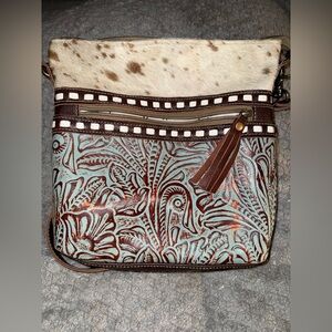 Myra Bag Brown and Cream Patterned Crossbody